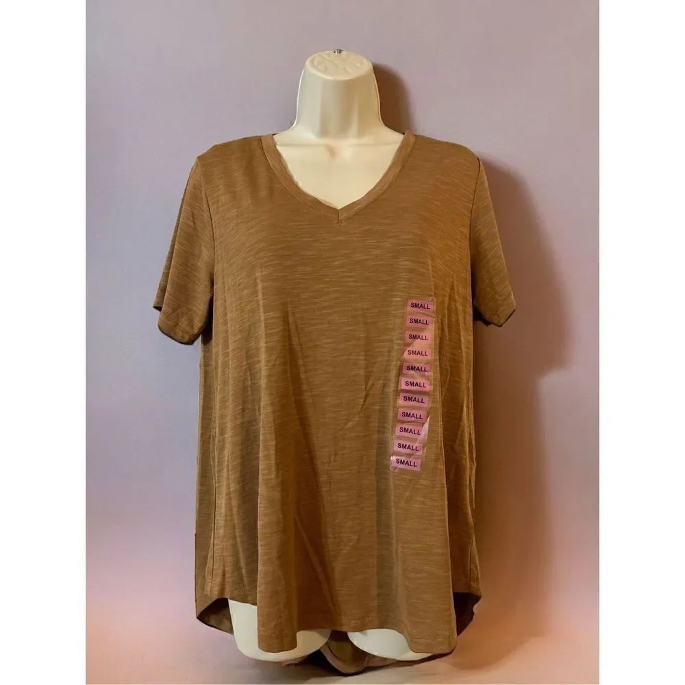 Mod Ref Women's Heathered Shirt V-Neck High-Low Hem Top Size Small Rust